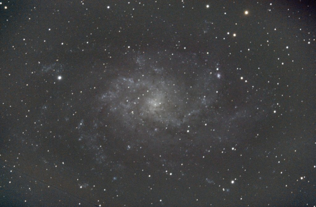 M33 stack with Starizona reducer showing low gradients and coma correction